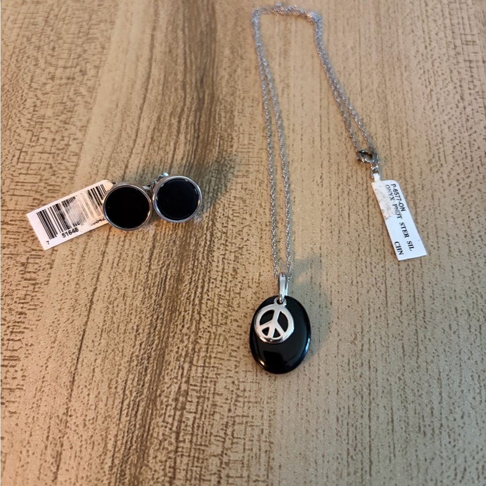 Onyx Black Peace Sign Pendant Necklace